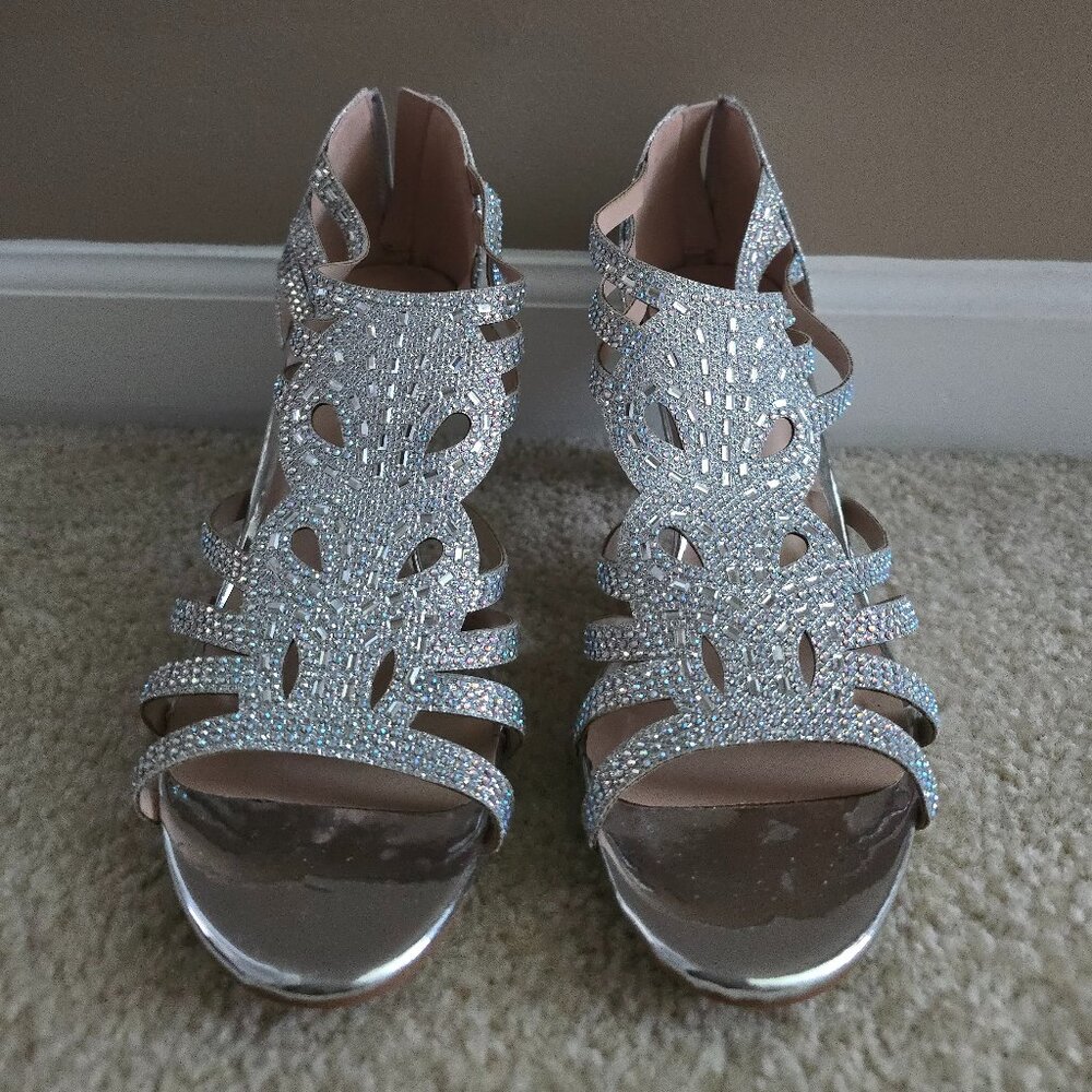 Silver Heeled Shoes with Intricate Design
